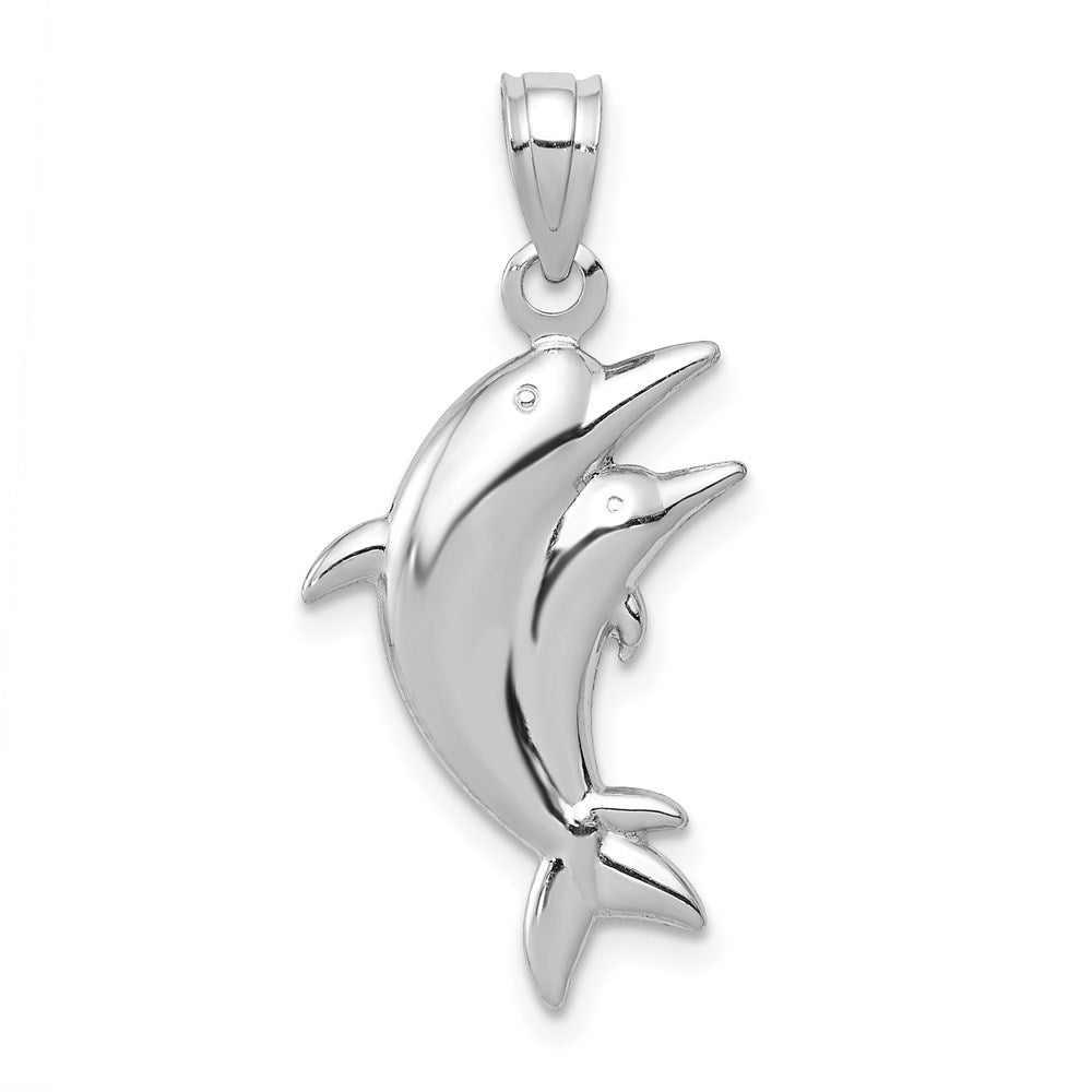 Million Charms 14K White Gold Themed Dolphin Pair Pendant