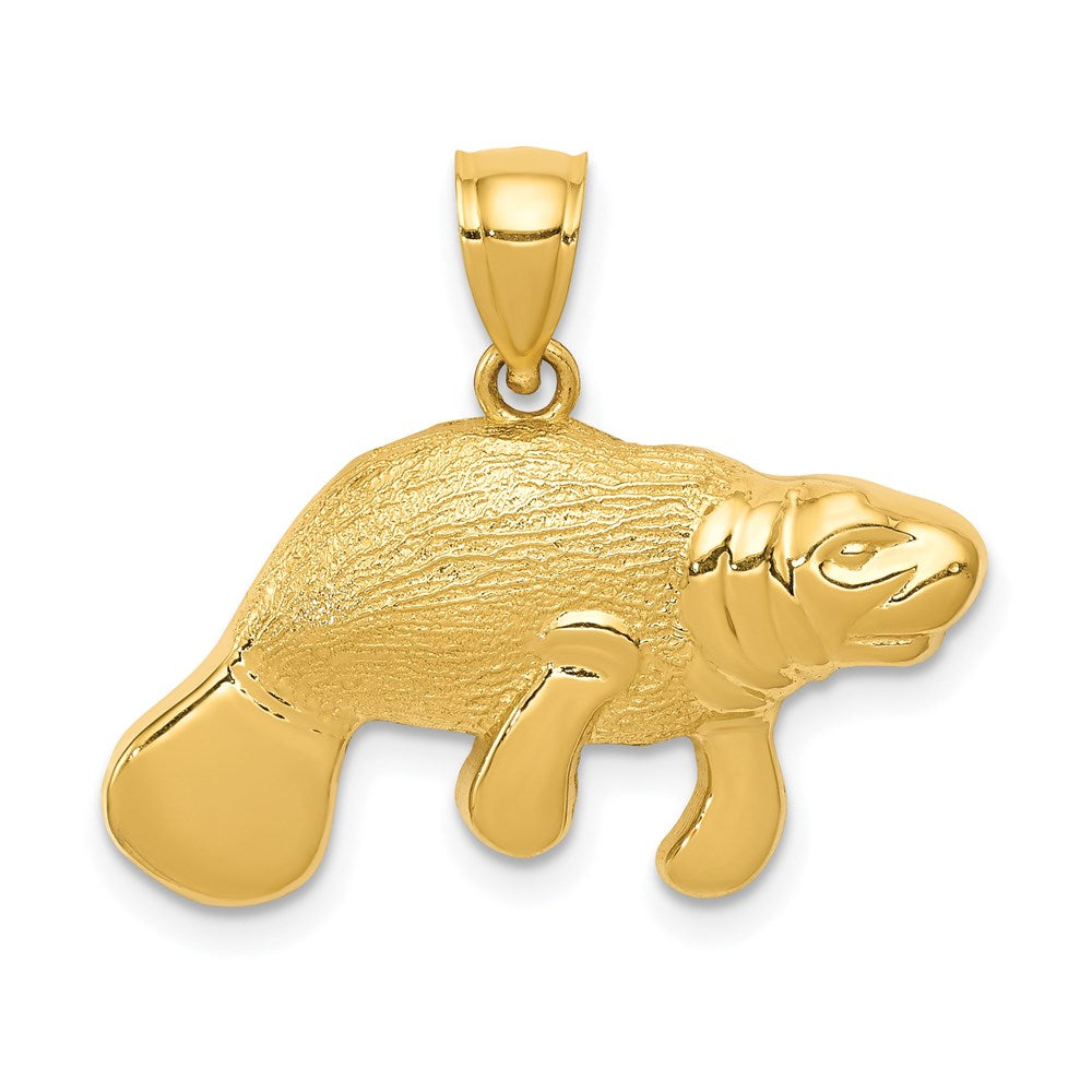 Million Charms 14K Yellow Gold Themed Satin & Polished Manatee Pendant