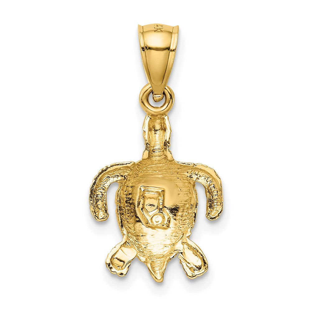 Million Charms 14K Yellow Gold Themed Polished, Textured Diamond-Cut Sea Turtle Pendant
