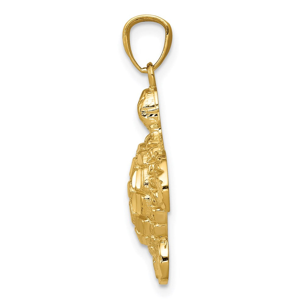 Million Charms 14K Yellow Gold Themed Diamond-Cut Polished Sea Turtle Pendant