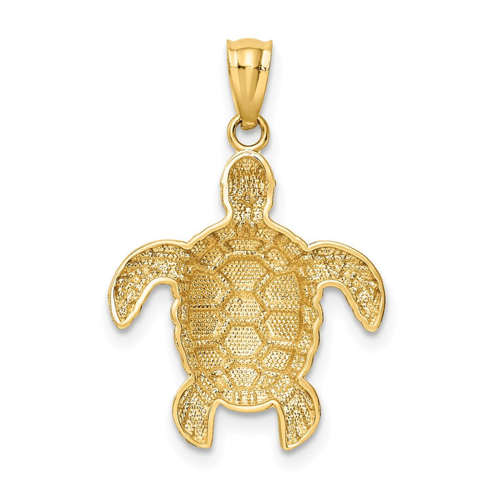 Million Charms 14K Yellow Gold Themed Diamond-Cut Polished Sea Turtle Pendant