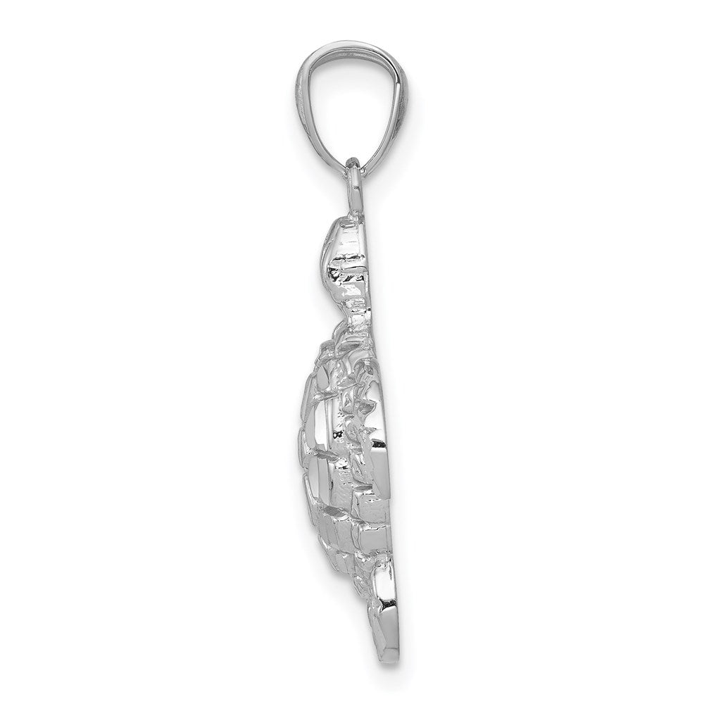 Million Charms 14K White Gold Themed Diamond-Cut Polished Sea Turtle Pendant
