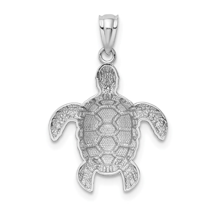 Million Charms 14K White Gold Themed Diamond-Cut Polished Sea Turtle Pendant