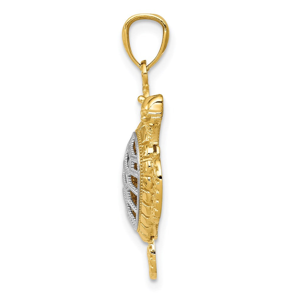 Million Charms 14K Yellow Gold Themed With Rhodium-plated Polished Moveable Legs Sea Turtle Pendant