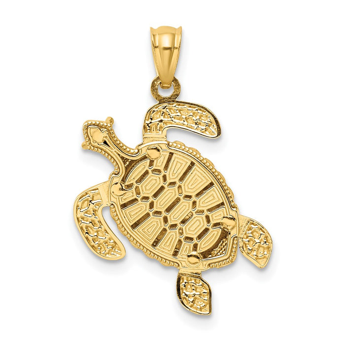 Million Charms 14K Yellow Gold Themed With Rhodium-plated Polished Moveable Legs Sea Turtle Pendant