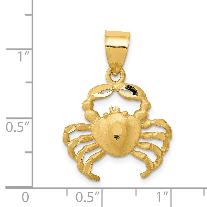 Million Charms 14K Yellow Gold Themed Satin Diamond-Cut Crab Pendant