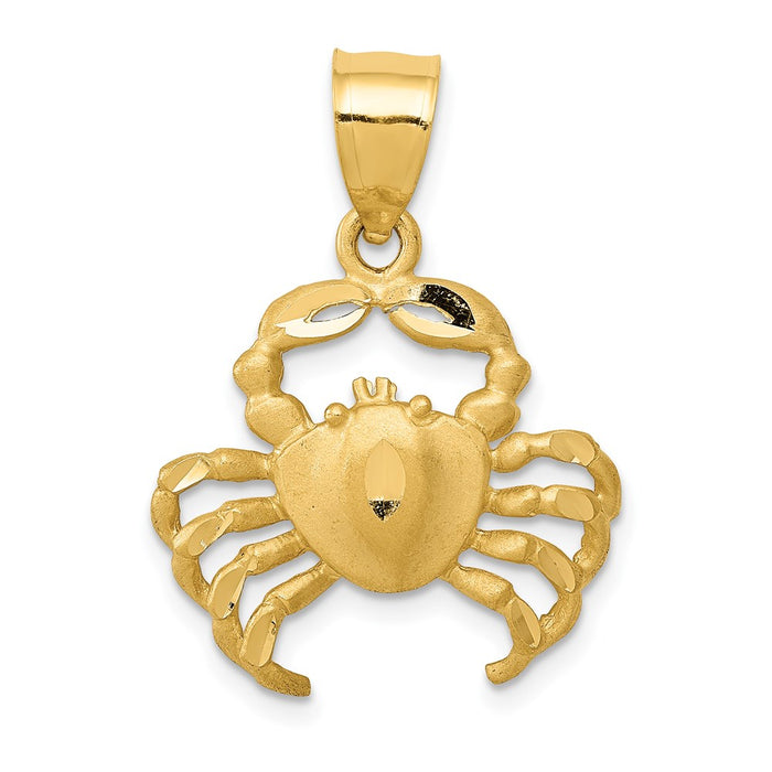 Million Charms 14K Yellow Gold Themed Satin Diamond-Cut Crab Pendant