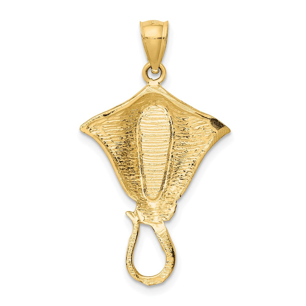 Million Charms 14K Yellow Gold Themed Polished With Created Blue Opal Stingray Pendant