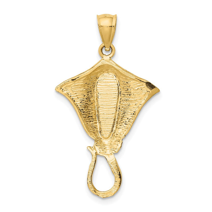 Million Charms 14K Yellow Gold Themed Polished With Created Blue Opal Stingray Pendant