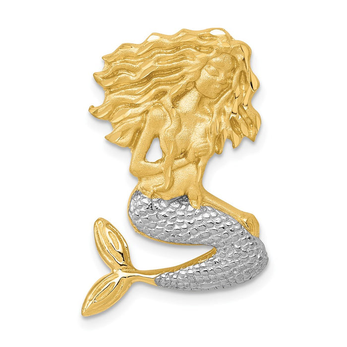 Million Charms 14K With White Rhodium-plated Satin Diamond-Cut Mermaid Chain Slide