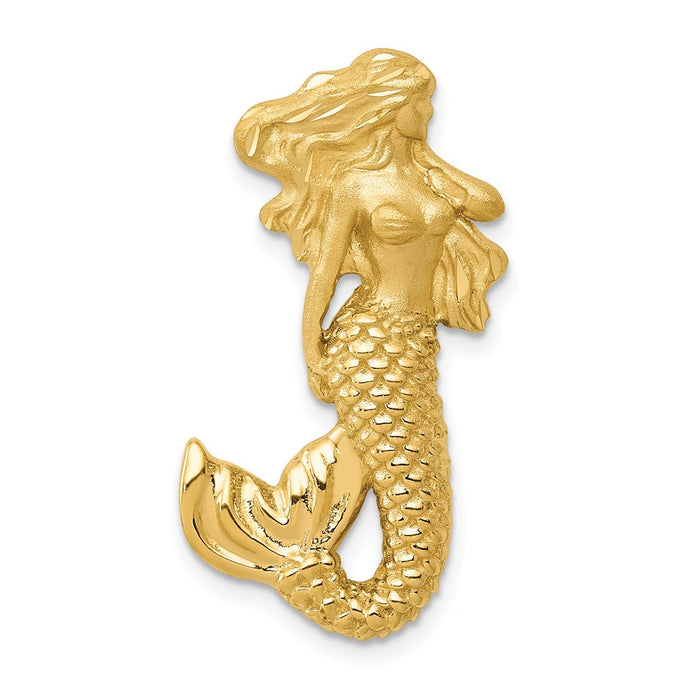 Million Charms 14K Yellow Gold Themed Polished, Satin Diamond-Cut Mermaid Chain Slide