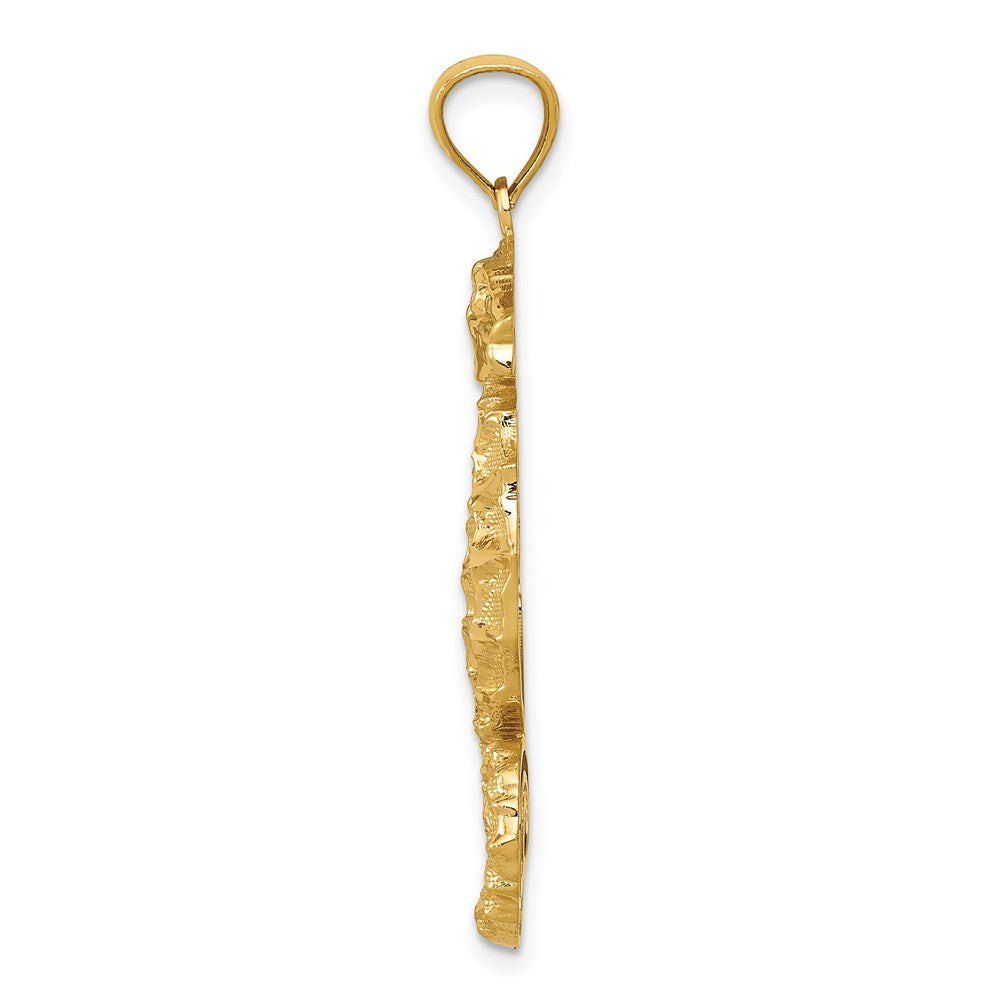 Million Charms 14K Yellow Gold Themed Diamond-Cut Polished Nautical Seahorse Pendant
