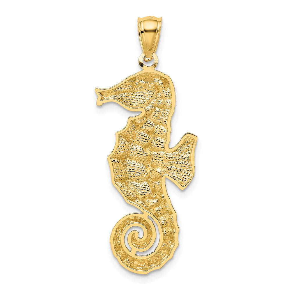 Million Charms 14K Yellow Gold Themed Diamond-Cut Polished Nautical Seahorse Pendant