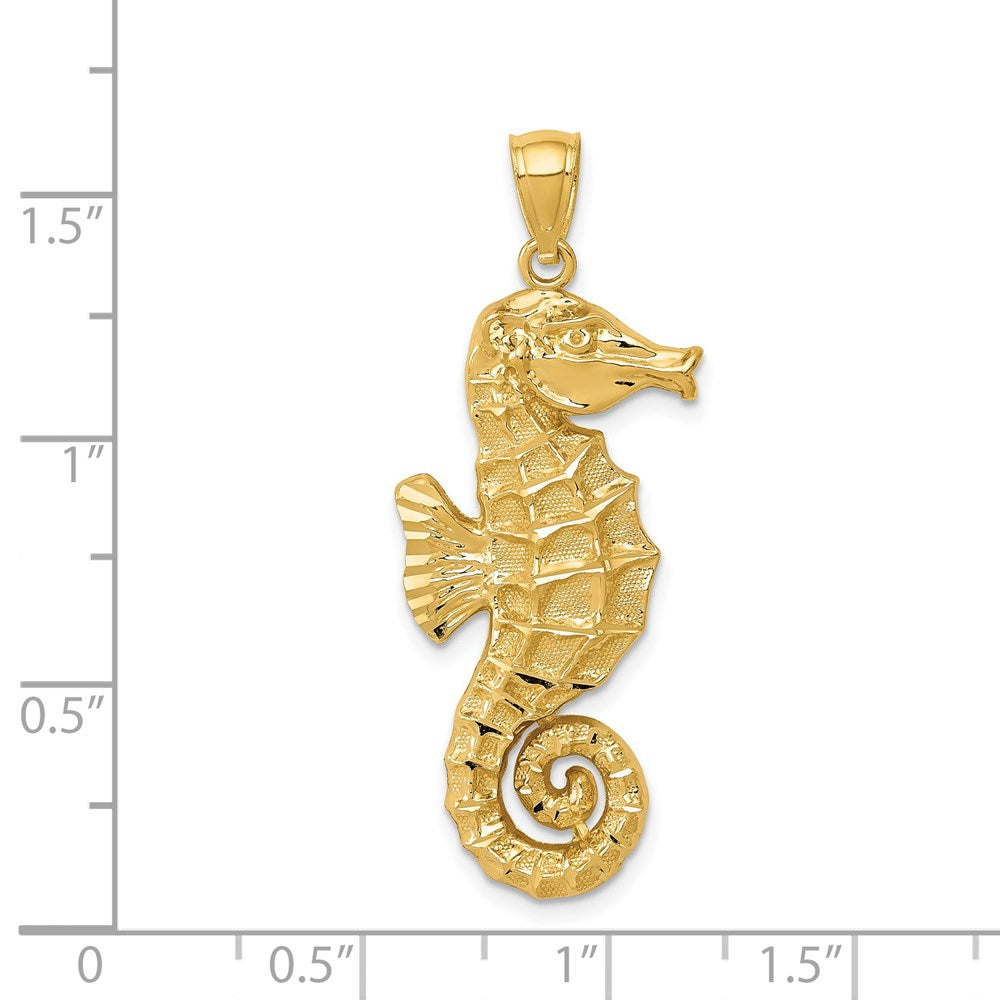 Million Charms 14K Yellow Gold Themed Diamond-Cut Polished Nautical Seahorse Pendant
