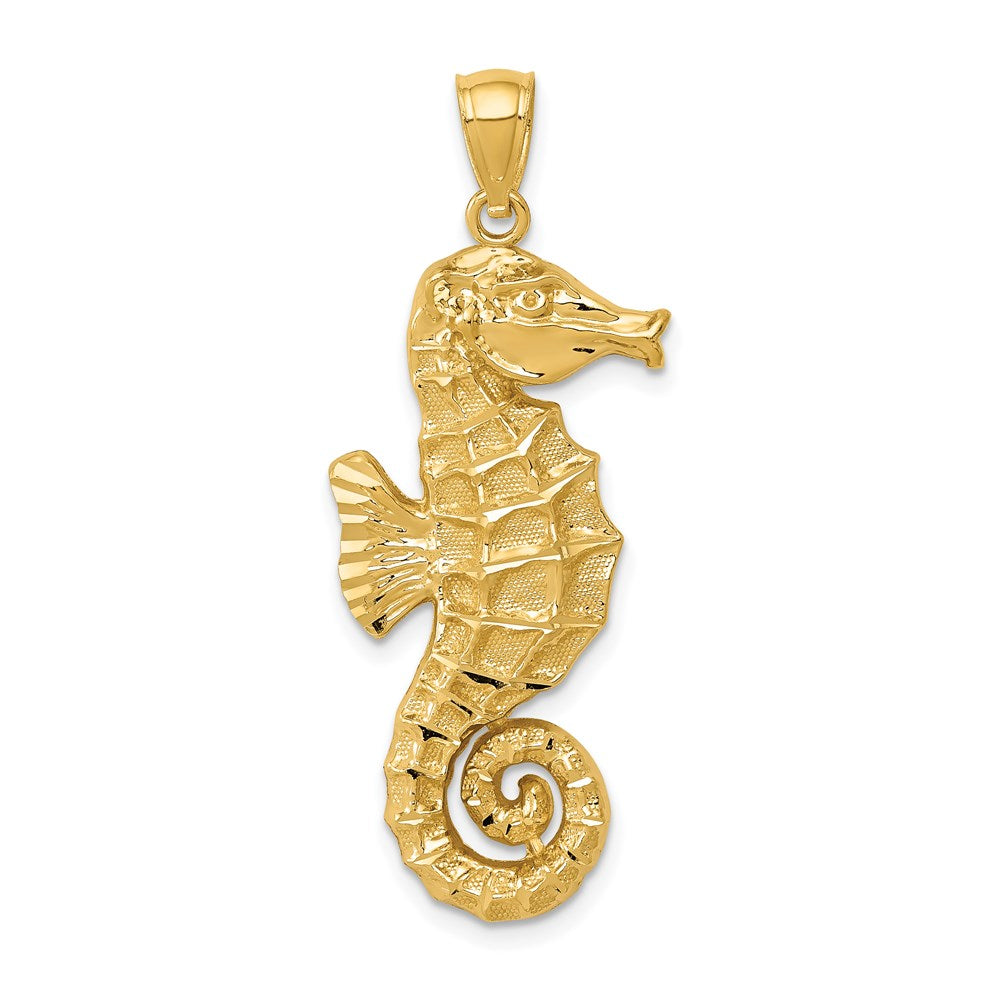 Million Charms 14K Yellow Gold Themed Diamond-Cut Polished Nautical Seahorse Pendant