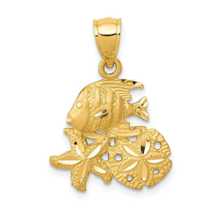 Million Charms 14K Yellow Gold Themed Satin Diamond-Cut Sea Life Pendant