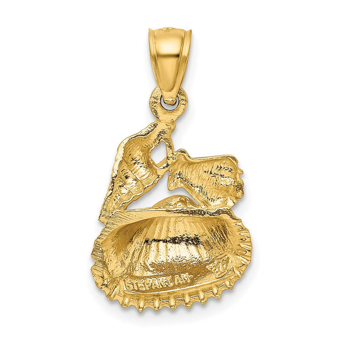 Million Charms 14K Yellow Gold Themed Satin Diamond-Cut Shell Pendant