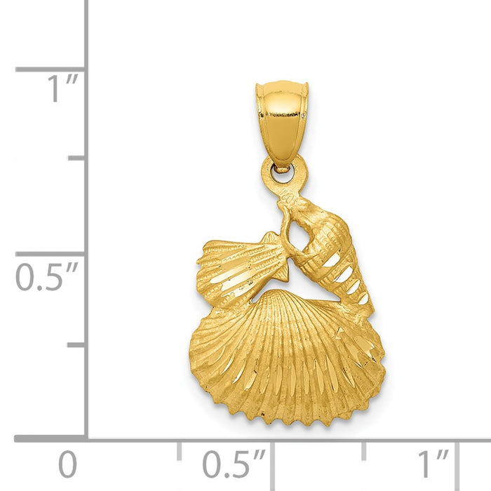 Million Charms 14K Yellow Gold Themed Satin Diamond-Cut Shell Pendant