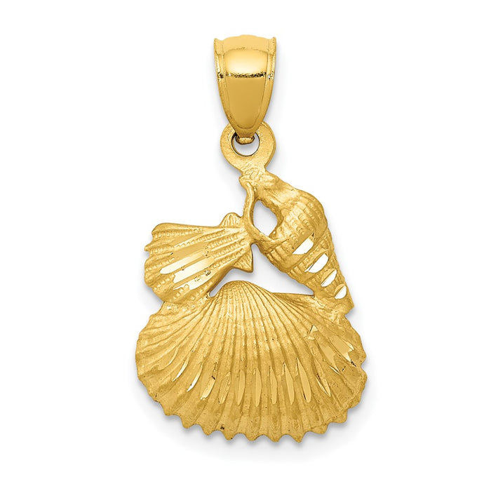 Million Charms 14K Yellow Gold Themed Satin Diamond-Cut Shell Pendant