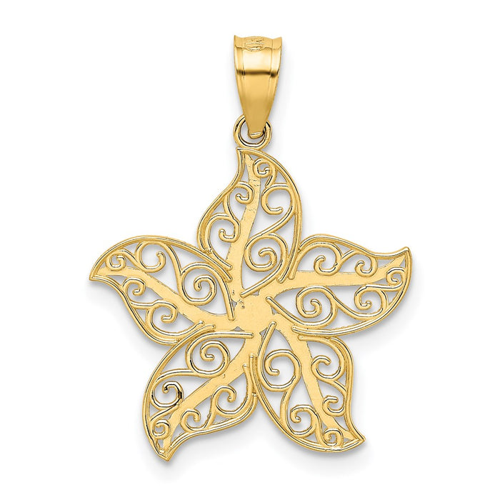 Million Charms 14K Yellow Gold Themed Polished Filigree Nautical Starfish Pendant