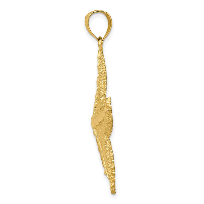 Million Charms 14K Yellow Gold Themed Polished, Textured Diamond-Cut Nautical Starfish Pendant
