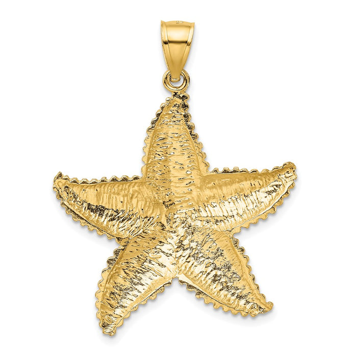 Million Charms 14K Yellow Gold Themed Polished, Textured Diamond-Cut Nautical Starfish Pendant