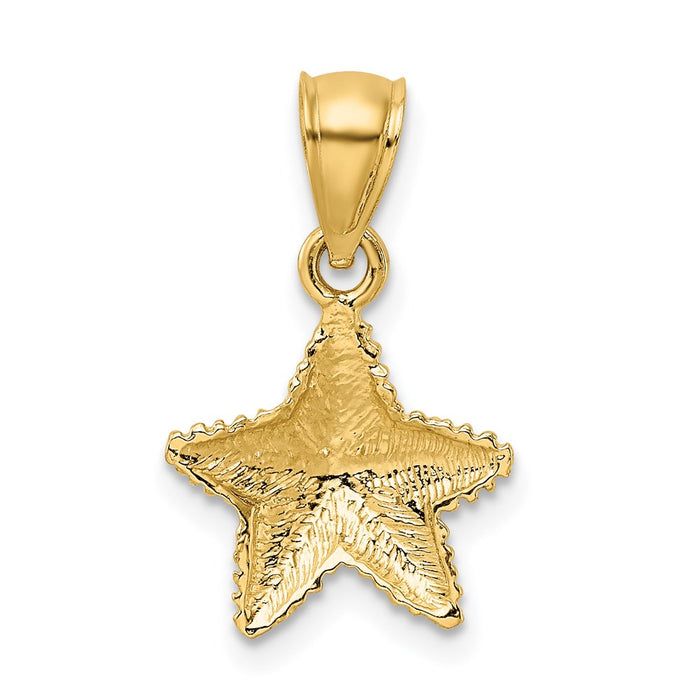 Million Charms 14K Yellow Gold Themed Polished, Textured Diamond-Cut Nautical Starfish Pendant