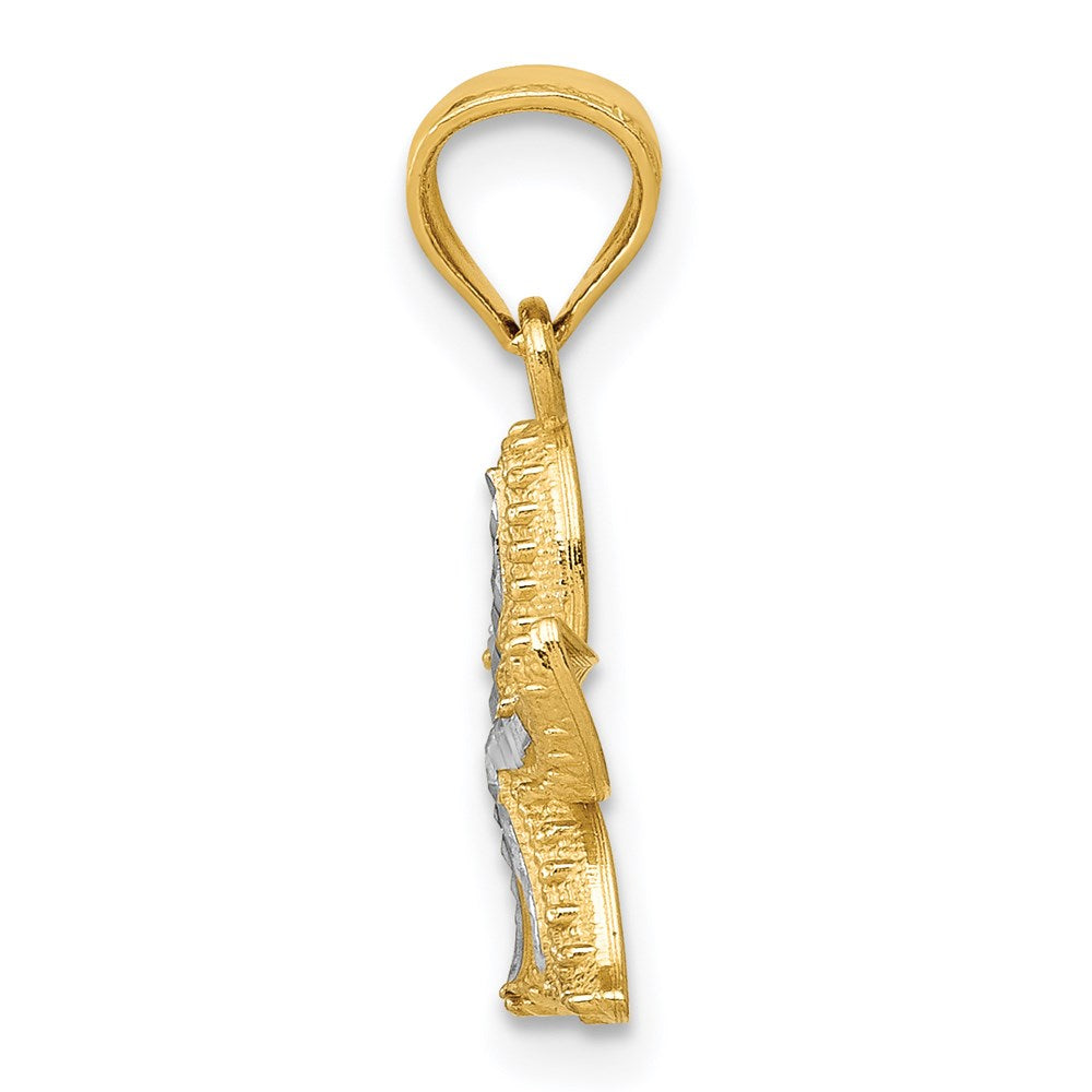 Million Charms 14K Yellow Gold Themed With Rhodium-plated Diamond-Cut Nautical Starfish Pendant