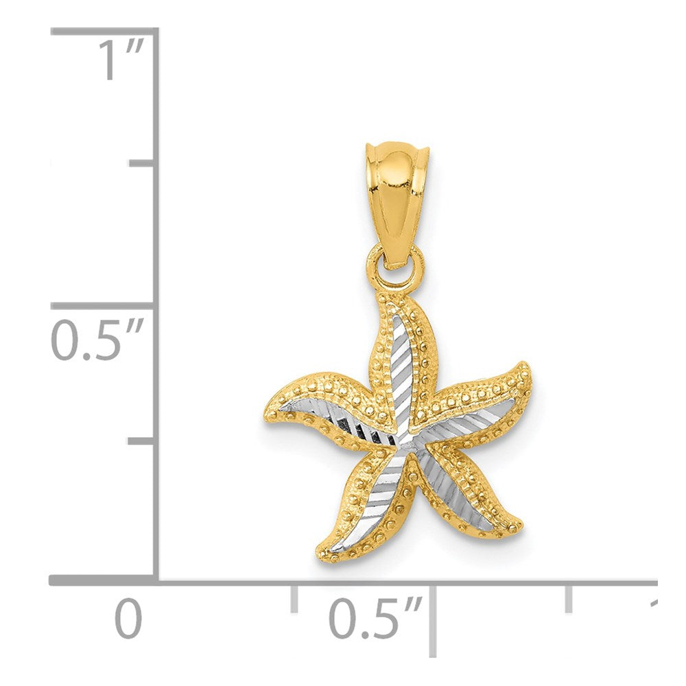 Million Charms 14K Yellow Gold Themed With Rhodium-plated Diamond-Cut Nautical Starfish Pendant