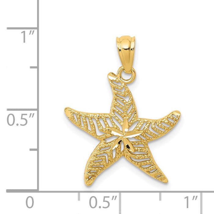 Million Charms 14K Yellow Gold Themed Diamond-Cut Polished Filigree Nautical Starfish Pendant