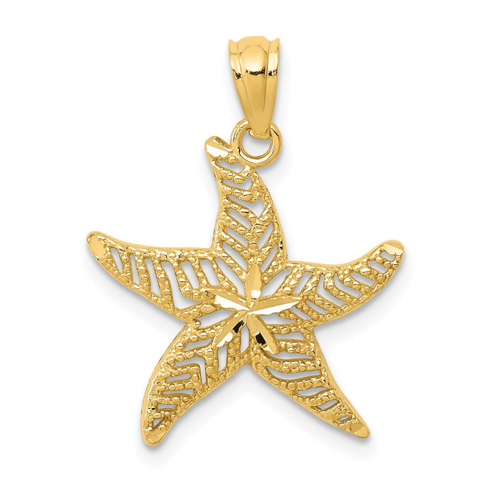 Million Charms 14K Yellow Gold Themed Diamond-Cut Polished Filigree Nautical Starfish Pendant