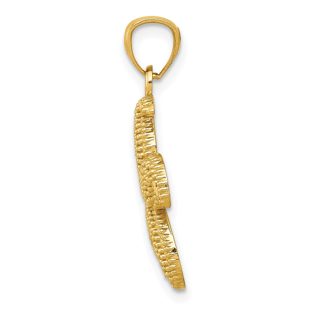 Million Charms 14K Yellow Gold Themed Diamond-Cut Satin & Polished Beaded Nautical Starfish Pendant