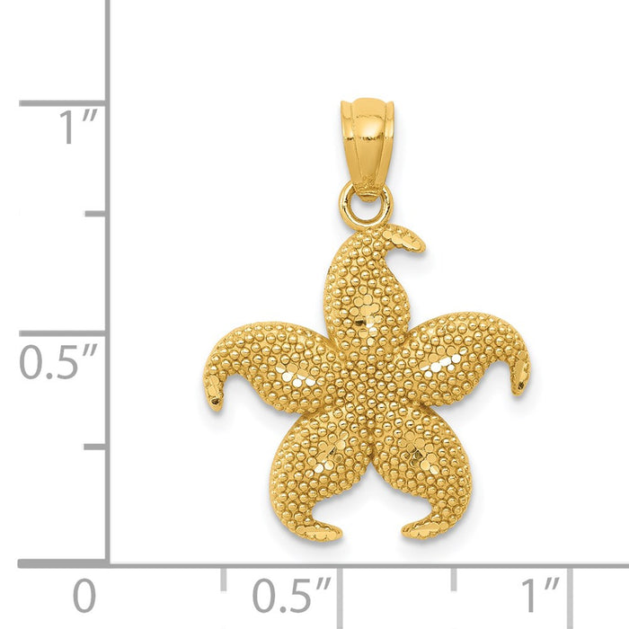 Million Charms 14K Yellow Gold Themed Diamond-Cut Satin & Polished Beaded Nautical Starfish Pendant