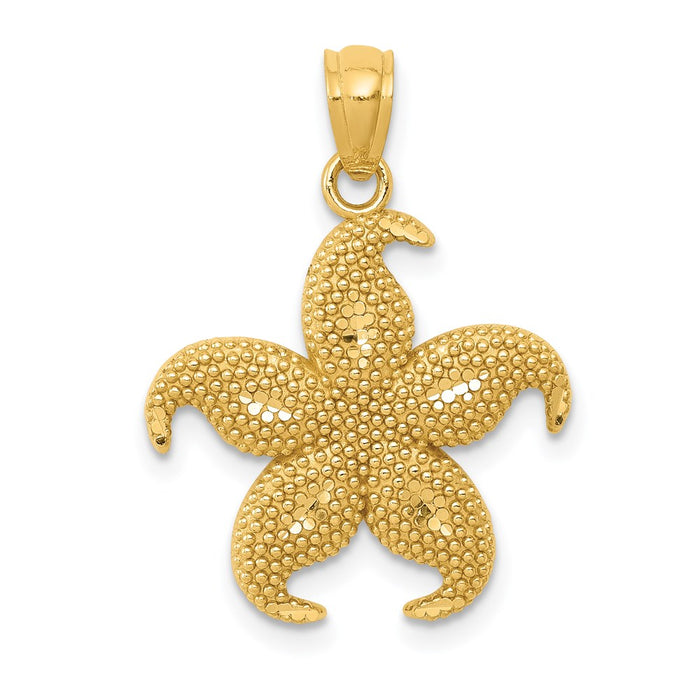 Million Charms 14K Yellow Gold Themed Diamond-Cut Satin & Polished Beaded Nautical Starfish Pendant