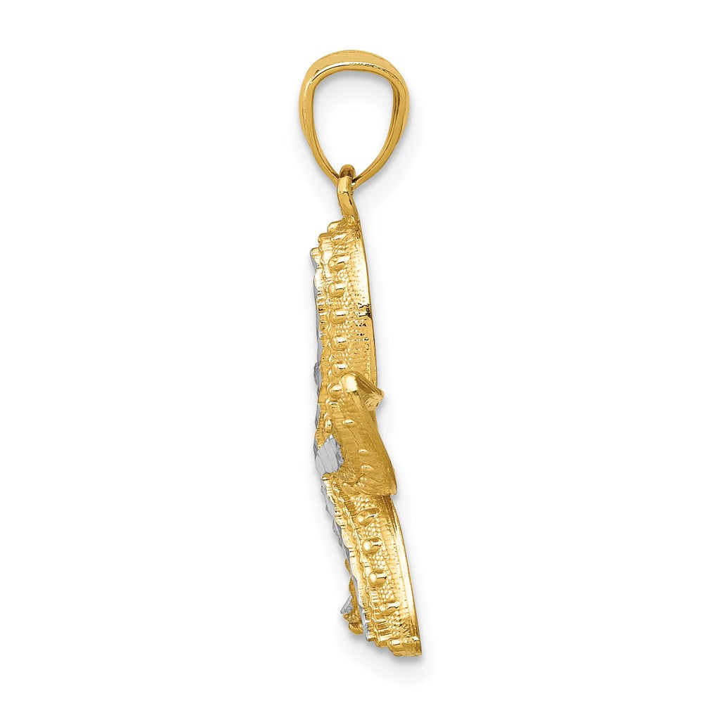 Million Charms 14K Yellow Gold Themed With Rhodium-plated Diamond-Cut Nautical Starfish Pendant