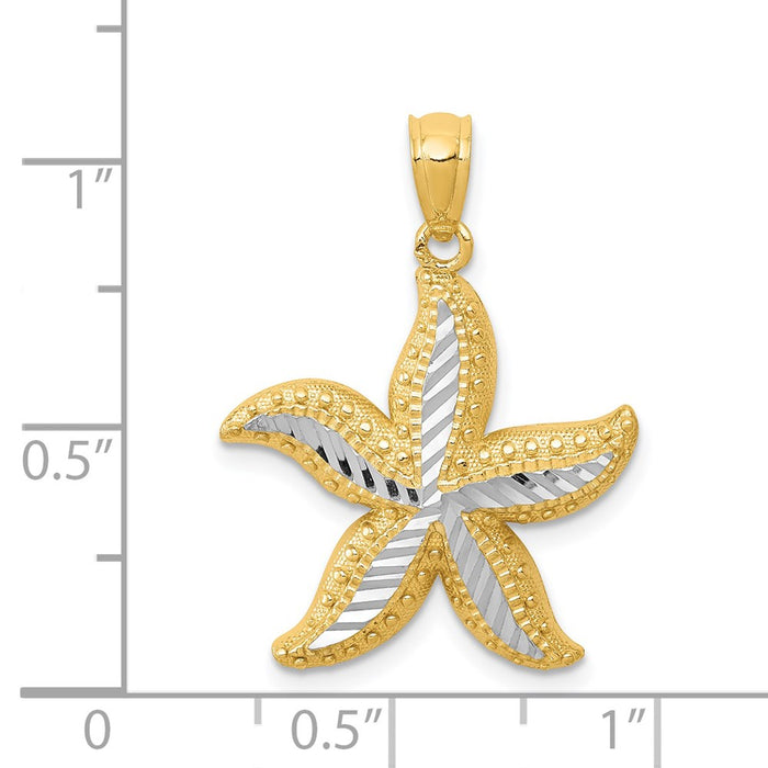 Million Charms 14K Yellow Gold Themed With Rhodium-plated Diamond-Cut Nautical Starfish Pendant