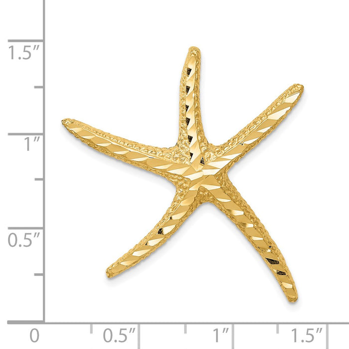 Million Charms 14K Yellow Gold Themed Textured Diamond-Cut Nautical Starfish Slide