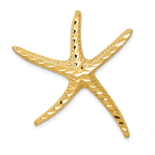 Million Charms 14K Yellow Gold Themed Textured Diamond-Cut Nautical Starfish Slide