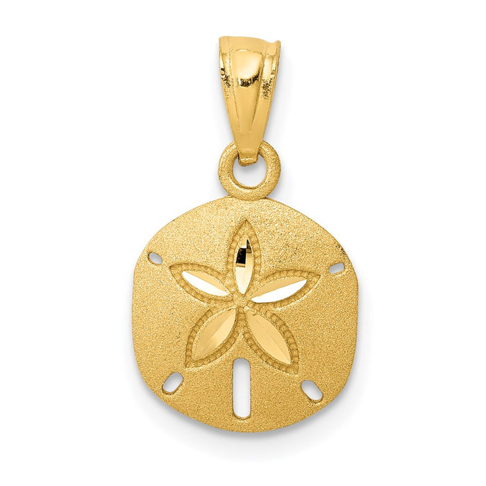 Million Charms 14K Yellow Gold Themed Satin Diamond-Cut Sand Dollar Pendant