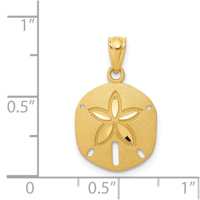 Million Charms 14K Yellow Gold Themed Satin Diamond-Cut Sand Dollar Pendant