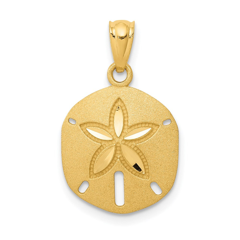 Million Charms 14K Yellow Gold Themed Satin Diamond-Cut Sand Dollar Pendant