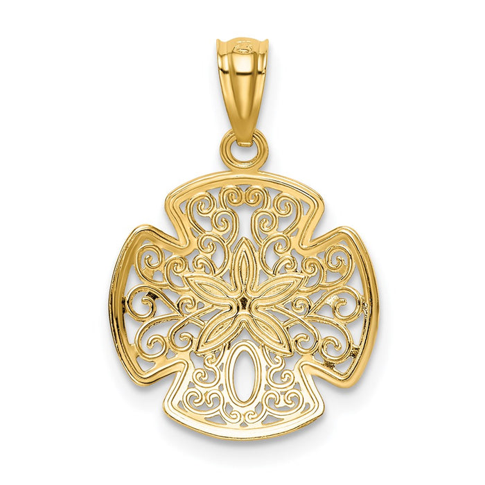 Million Charms 14K Yellow Gold Themed Diamond-Cut Polished Filigree Sand Dollar Pendant