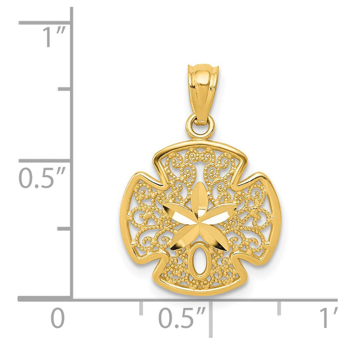 Million Charms 14K Yellow Gold Themed Diamond-Cut Polished Filigree Sand Dollar Pendant
