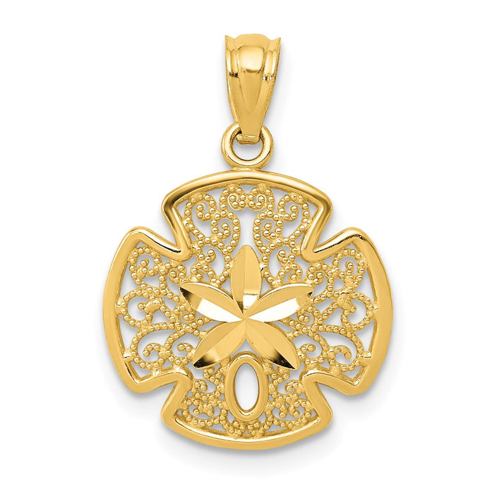 Million Charms 14K Yellow Gold Themed Diamond-Cut Polished Filigree Sand Dollar Pendant