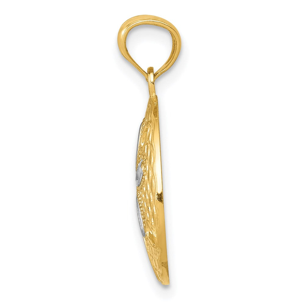 Million Charms 14K Yellow Gold Themed With Rhodium-plated Diamond-Cut Polished Sand Dollar Pendant