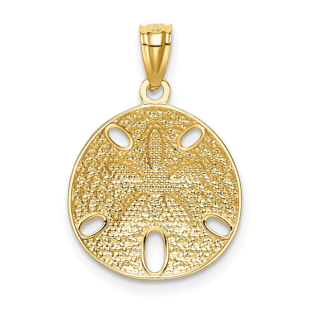 Million Charms 14K Yellow Gold Themed With Rhodium-plated Diamond-Cut Polished Sand Dollar Pendant