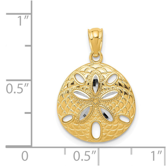 Million Charms 14K Yellow Gold Themed With Rhodium-plated Diamond-Cut Polished Sand Dollar Pendant