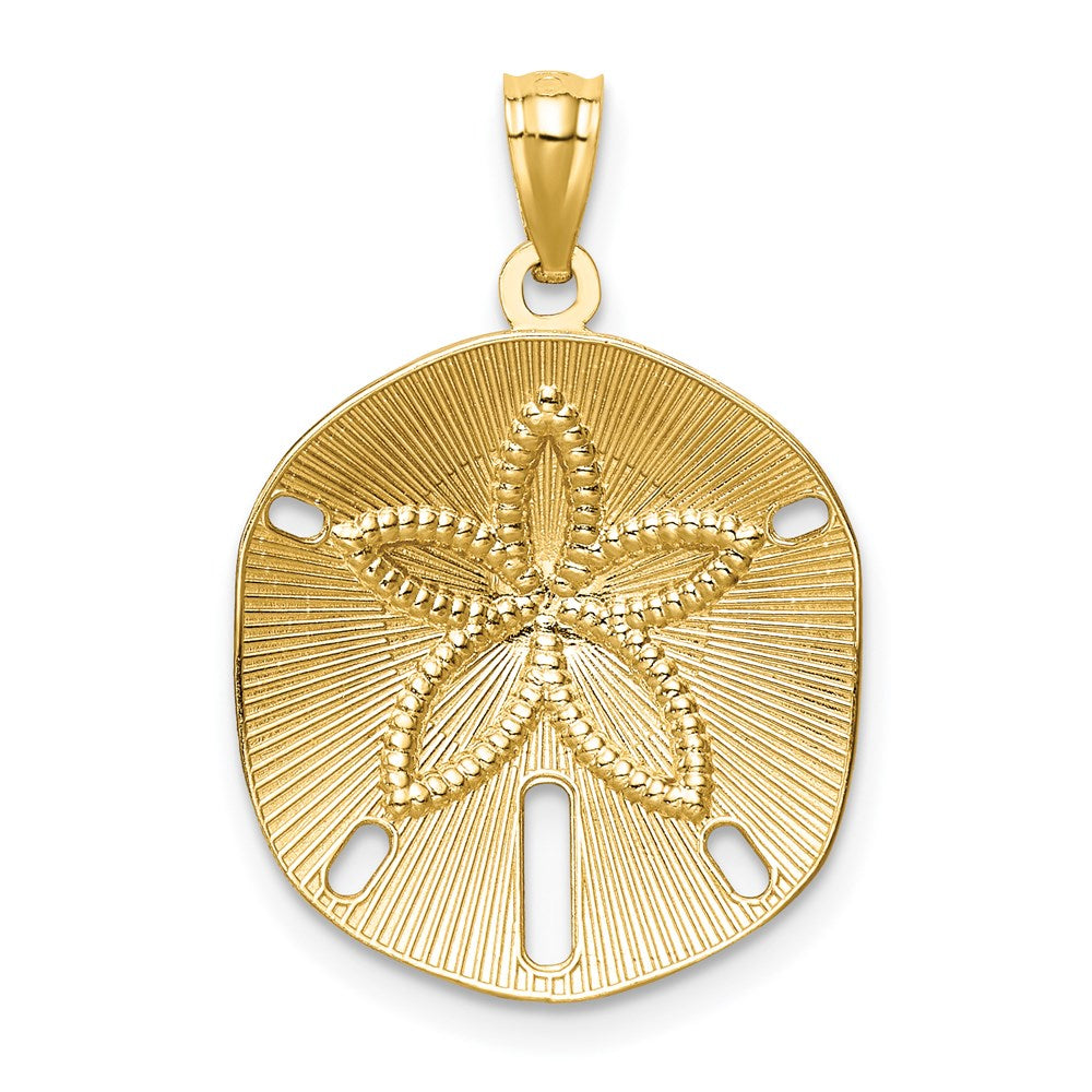 Million Charms 14K Yellow Gold Themed Satin Diamond-Cut Sand Dollar Pendant