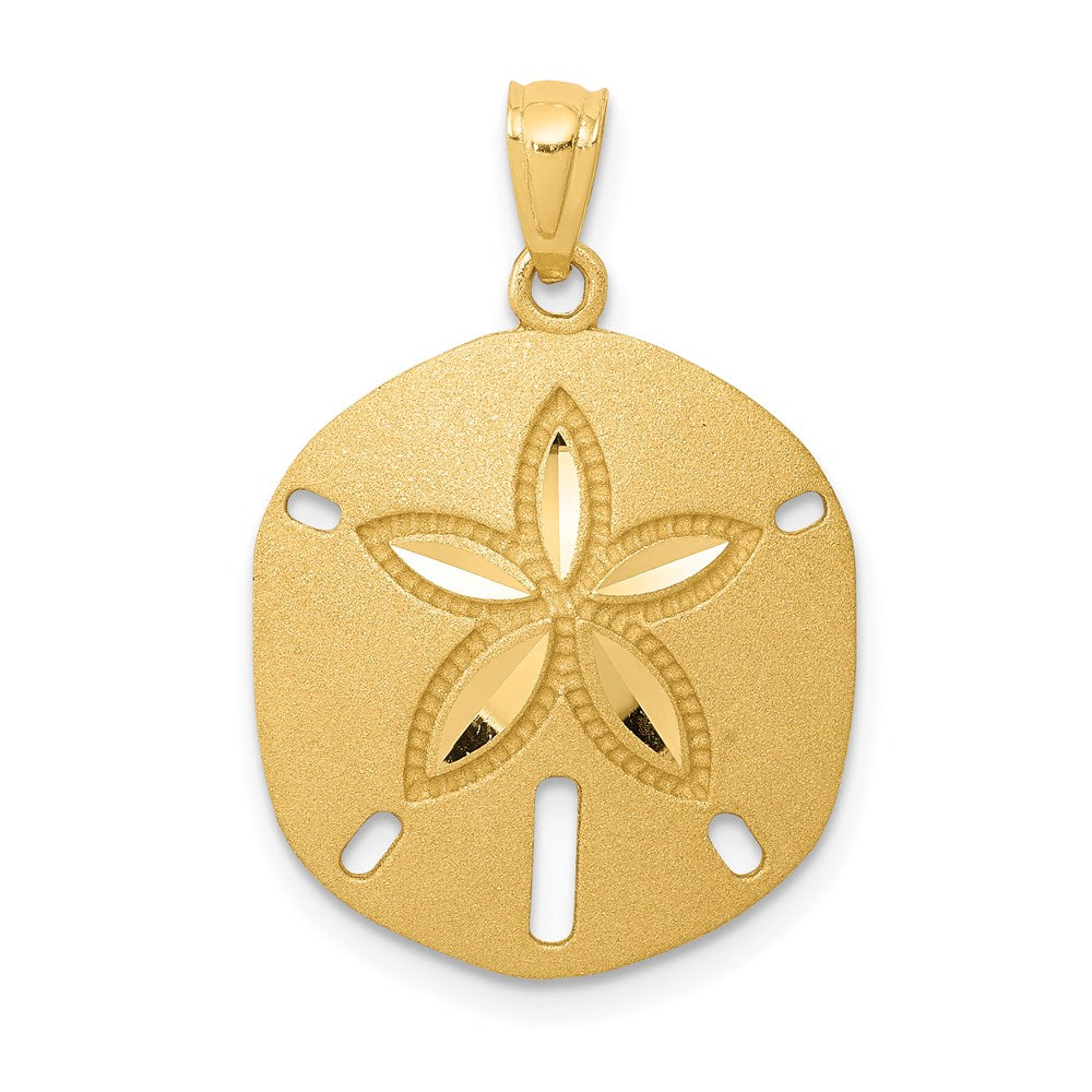 Million Charms 14K Yellow Gold Themed Satin Diamond-Cut Sand Dollar Pendant