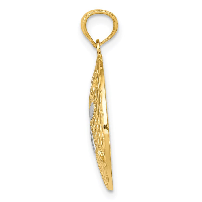 Million Charms 14K Yellow Gold Themed With Rhodium-plated Diamond-Cut Polished Sand Dollar Pendant